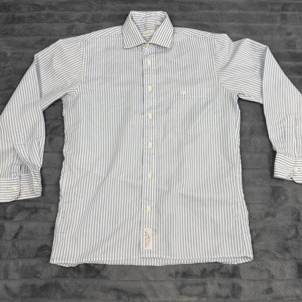 Christian Dior Chemises Mens Blue White Striped Button Down Shirt 14.5 32-33 CD